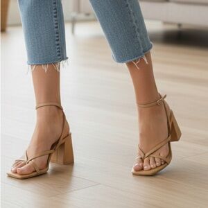 Bershka Tan Strappy Block Heel Sandals Size 41